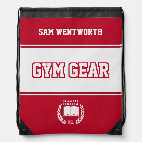Gym Gear Red White College University Sports Drawstring Bag