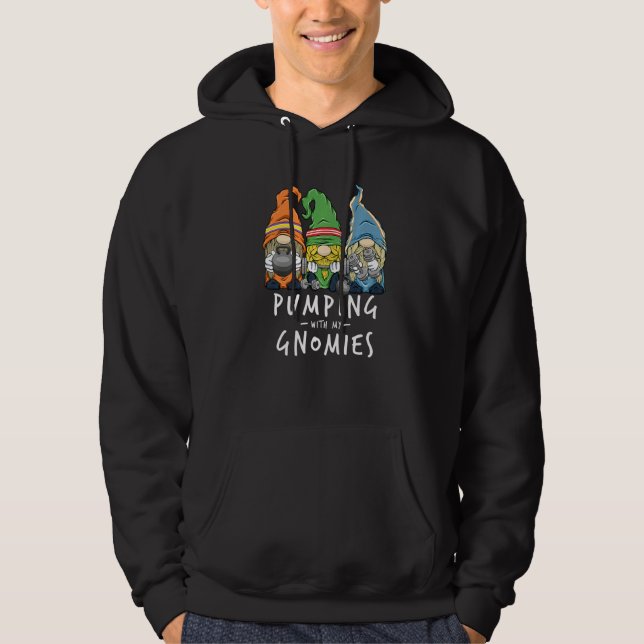 Gym Gnomes Pumping with My Gnomies Workout Fitness Hoodie (Front)