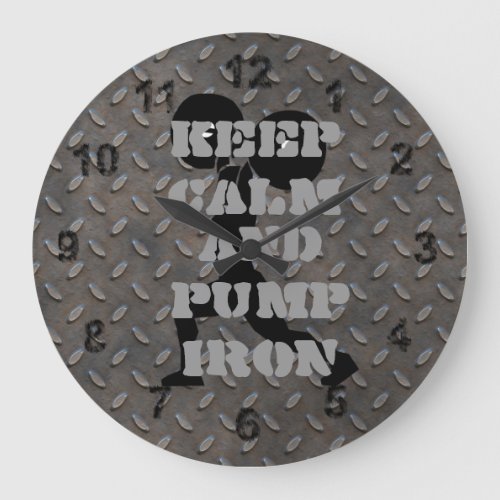 GYM HOME GYM Keep Calm and Pump iron Fitness Large Clock