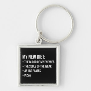 Gym Humor - Diet - Blood, Souls, Pizza - Funny Keychain