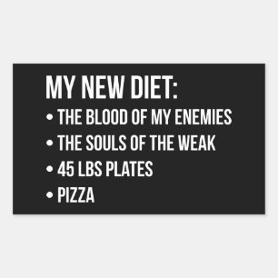 Gym Humor - Diet - Blood, Souls, Pizza - Funny Rectangular Sticker