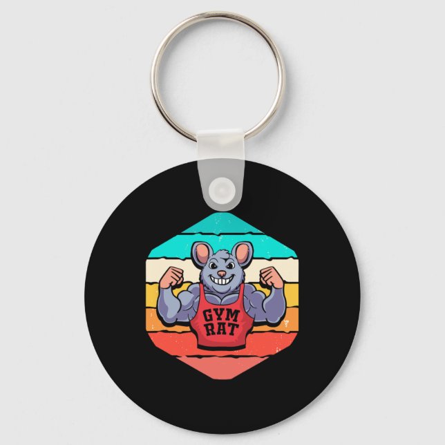 Gym Lover Bodybuilding Retro Geometric Gym Rat  Keychain (Front)