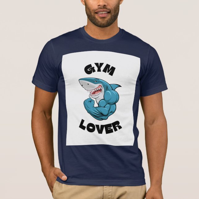 Gym Lover Muscular Shark Fitness Motivation T-Shirt (Front)