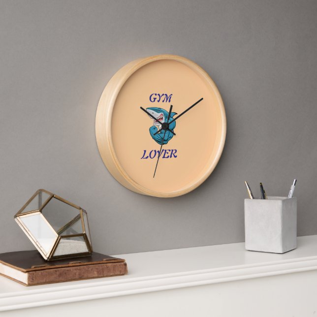 Gym Lover Shark – Funny Fitness Shark Design Clock (Office)