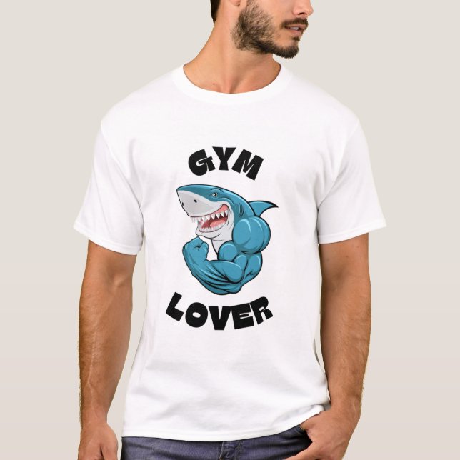 Gym Lover Shark T-Shirt  Bold and Muscular Design  (Front)