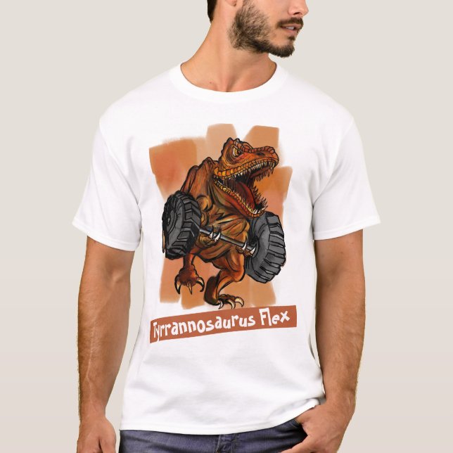 Gym Lover's T-Rex Humor Tee - 'Tyrannosaurus Flex' (Front)