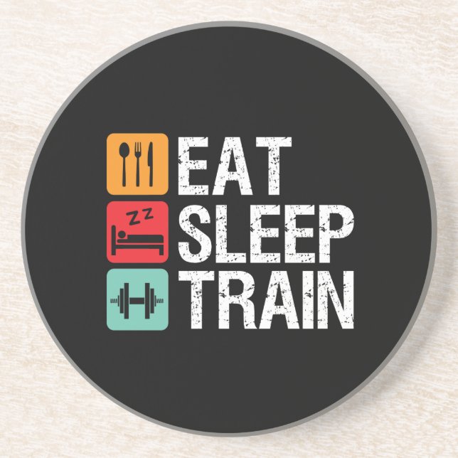 Gym Motivation Workout Fitness Eat Sleep Train Coaster (Front)