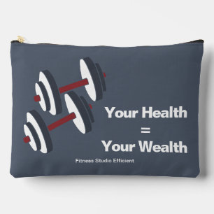 Gym Motto Your Health = Your Wealth Grey & Red Accessory Pouch