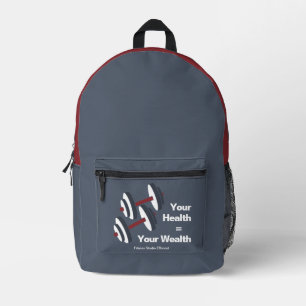 Gym Motto Your Health = Your Wealth Grey & Red Printed Backpack