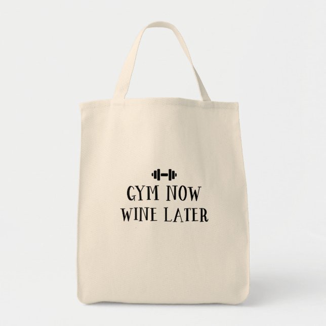 Gym Now Wine Not Whine Later Barbell Tote Bag (Front)