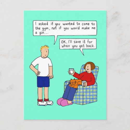 Gym or Gin Cartoon Humor Postcard
