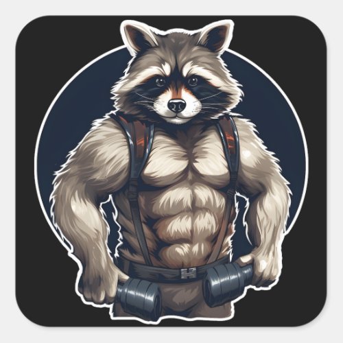 GYM Raccoon Workout Square Sticker