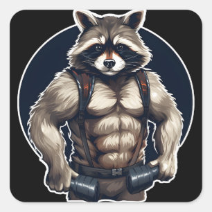 GYM Raccoon Workout Square Sticker