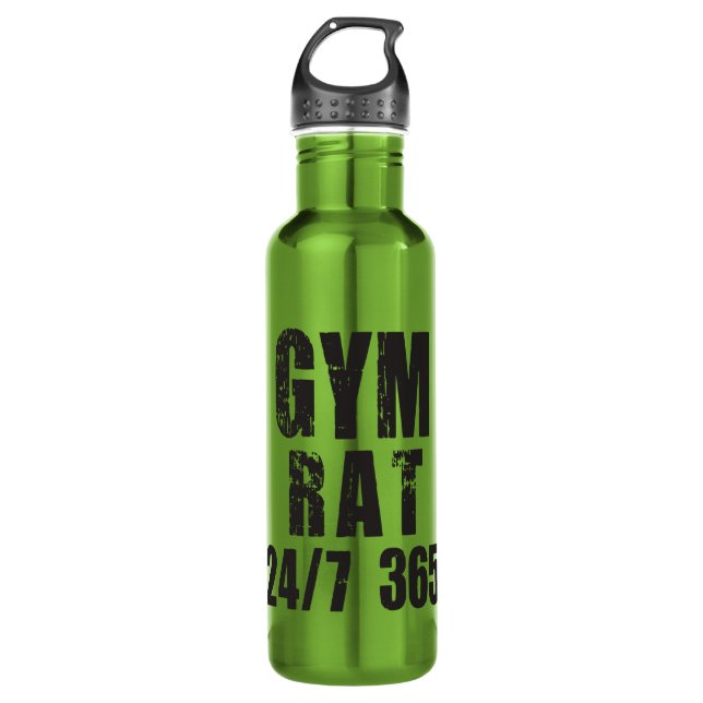 Gym Rat - 24/7 365 - Bodybuilding Water Bottle (Front)