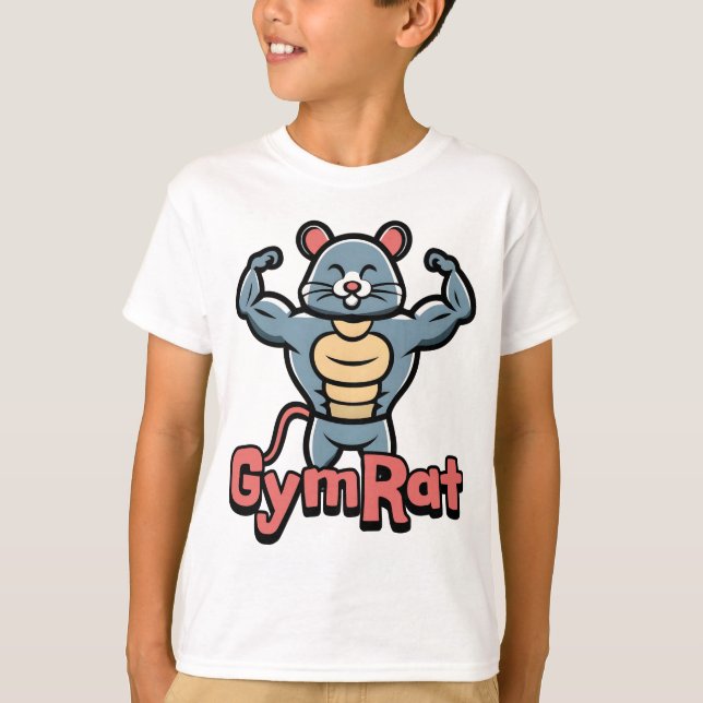 Gym Rat! Cute Muscular Rat Cartoon T-Shirt (Front)
