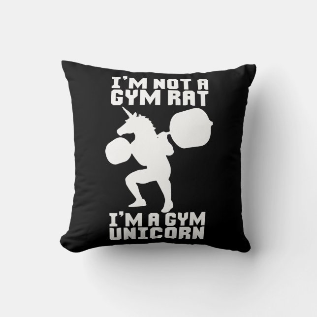 Gym Rat vs Gym Unicorn - Funny Workout Inspiration Throw Pillow (Front)