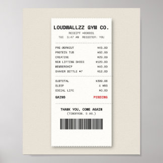 Gym Receipt Funny Workout Poster