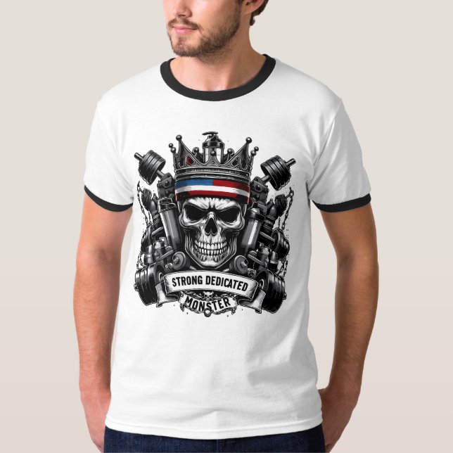Gym Royalty Strong Dedicated Monster Skull Crown T-Shirt (Front)