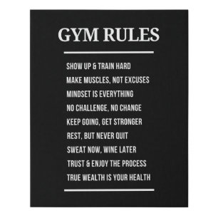 Gym rules sign, gym motivational quote decor faux canvas print