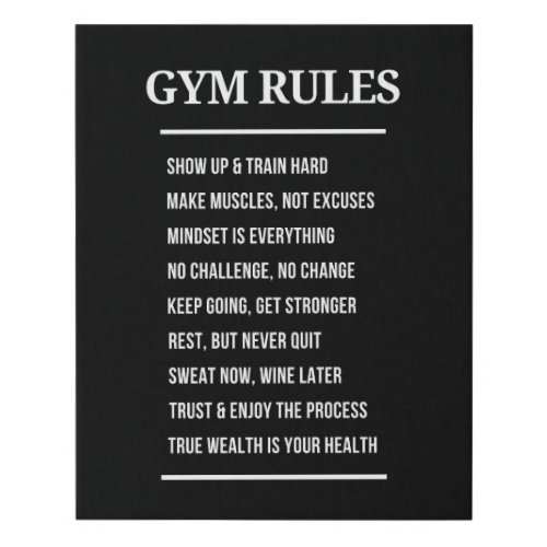 Gym rules sign gym motivational quote decor faux canvas print