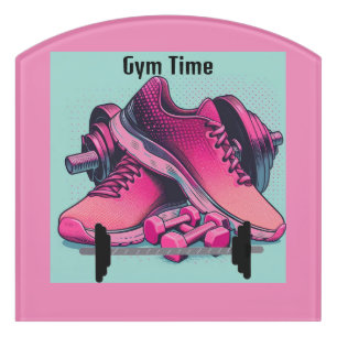 Gym Sneakers with Barbell Gym Time Door Sign