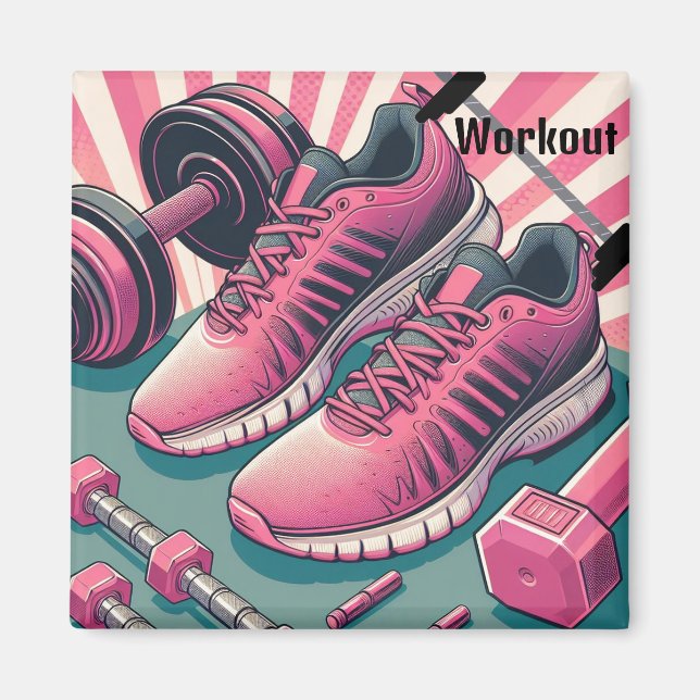 Gym Sneakers with Free Weights Workout Magnet (Front)