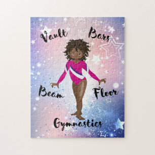 Gym Star African American, Brown Eyes, Pink Leo  Jigsaw Puzzle