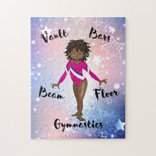 Gym Star African American Brown Eyes Pink Leo  Jigsaw Puzzle