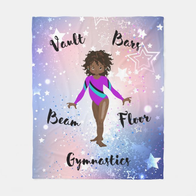 Gym Star African American, Brown Eyes, Purple Leo Fleece Blanket (Front)