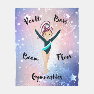 Gym Star Berry Stripe, Brown Eyes, Teal Leotard Fleece Blanket