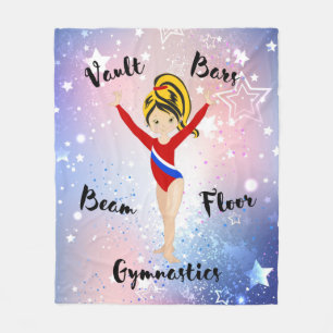 Gym Star Black / Blonde, Hazel Eyes, Red Leotard Fleece Blanket