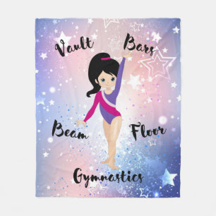 Gym Star Black Hair, Blue Eyes, Purple Leotard Fleece Blanket