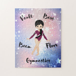 Gym Star Black Hair, Brown Eyes, Burgundy Leotard  Jigsaw Puzzle