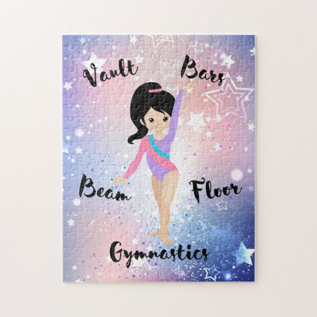 Gym Star Black Hair, Brown Eyes, Purple Leotard  Jigsaw Puzzle (Vertical)
