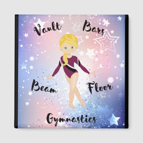 Gym Star Blond Green Eyes Burgundy Leotard      Magnet