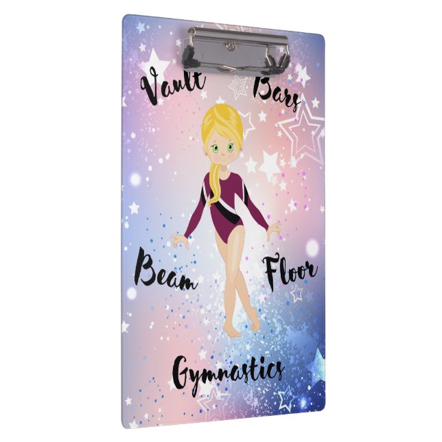 Gym Star Blonde, Green Eyes, Burgundy Leotard      Clipboard (Right)