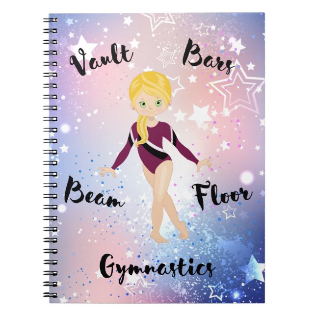 Gym Star Blonde, Green Eyes, Burgundy Leotard   Notebook (Front)