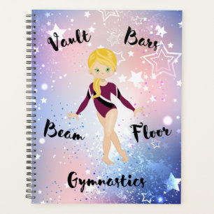 Gym Star Blonde, Green Eyes, Burgundy Leotard Planner