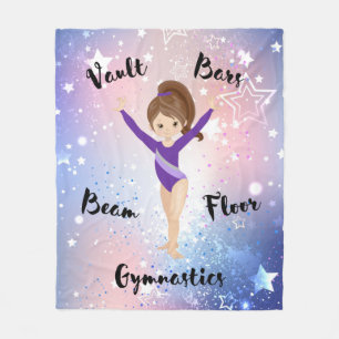 Gym Star Brunette, Brown Eyes, Purple Leotard Fleece Blanket