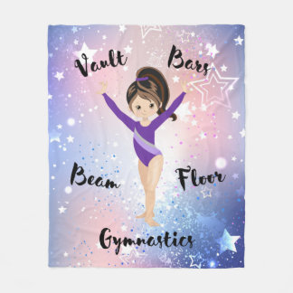 Gym Star Brunette, Brown Eyes, Purple Leotard    Fleece Blanket
