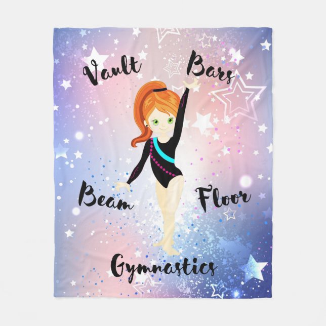 Gym Star Ginger Hair, Green Eyes, Black Leotard Fleece Blanket (Front)