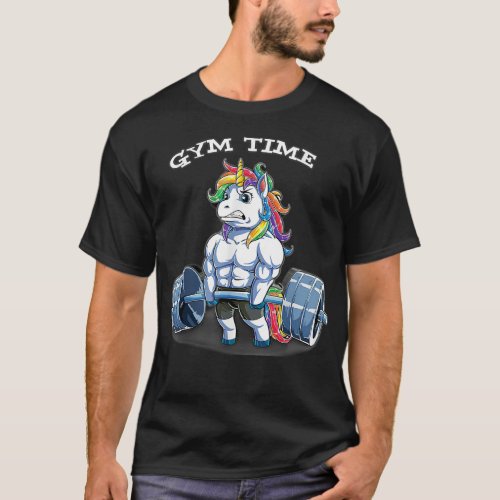 Gym time rainbow colors unicorn muscles sports coo T_Shirt
