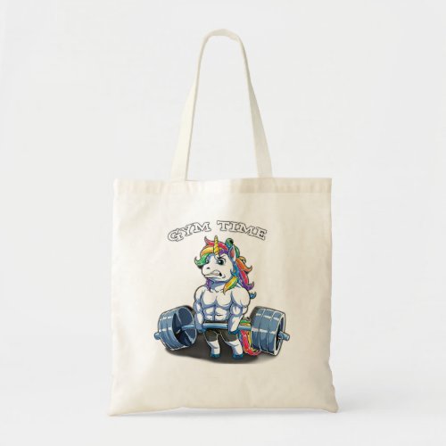 Gym time rainbow colors unicorn muscles sports coo tote bag