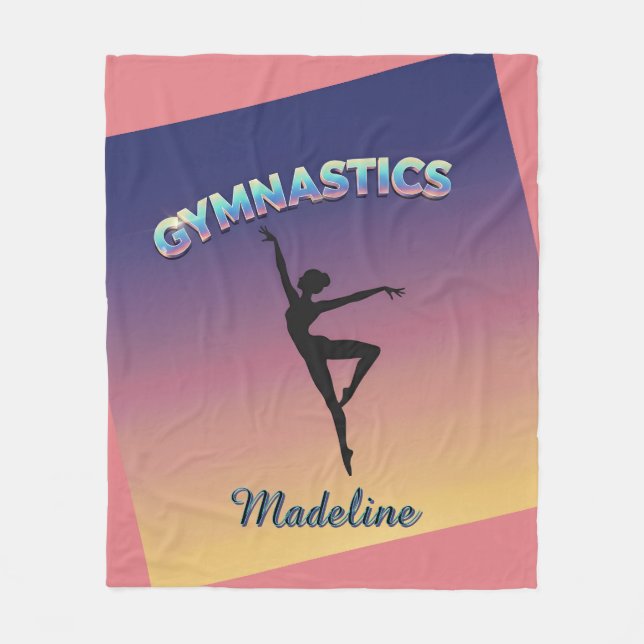 Gym Twist Ombre Gymnastics Silhouette Personalized Fleece Blanket (Front)
