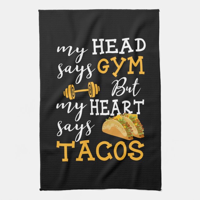 Gym vs Tacos - Funny Novelty Workout Kitchen Towel (Vertical)