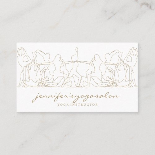 Gym Woman Yoga Figures Poses Gold Business Card