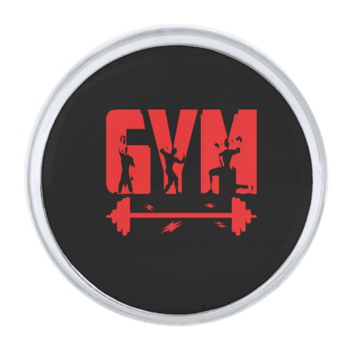 gym workout fitness silver finish lapel pin