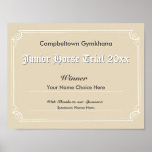 Gymkhana Horse Trials Winner's Certificate Poster