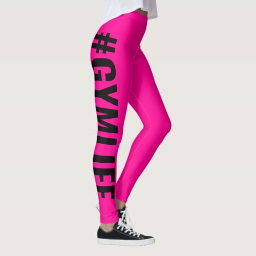 Gymlife Feminine Hot Pink Black Modern Slogan Leggings