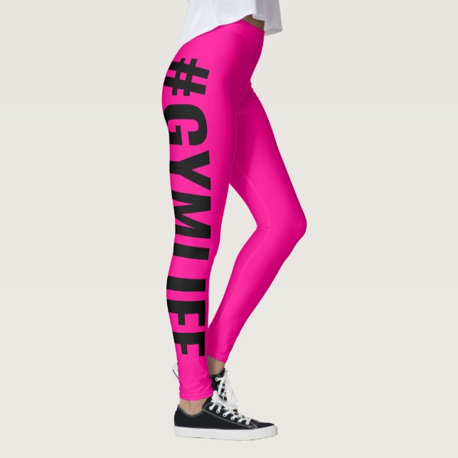 Gymlife Feminine Hot Pink Black Modern Slogan Leggings (Right)